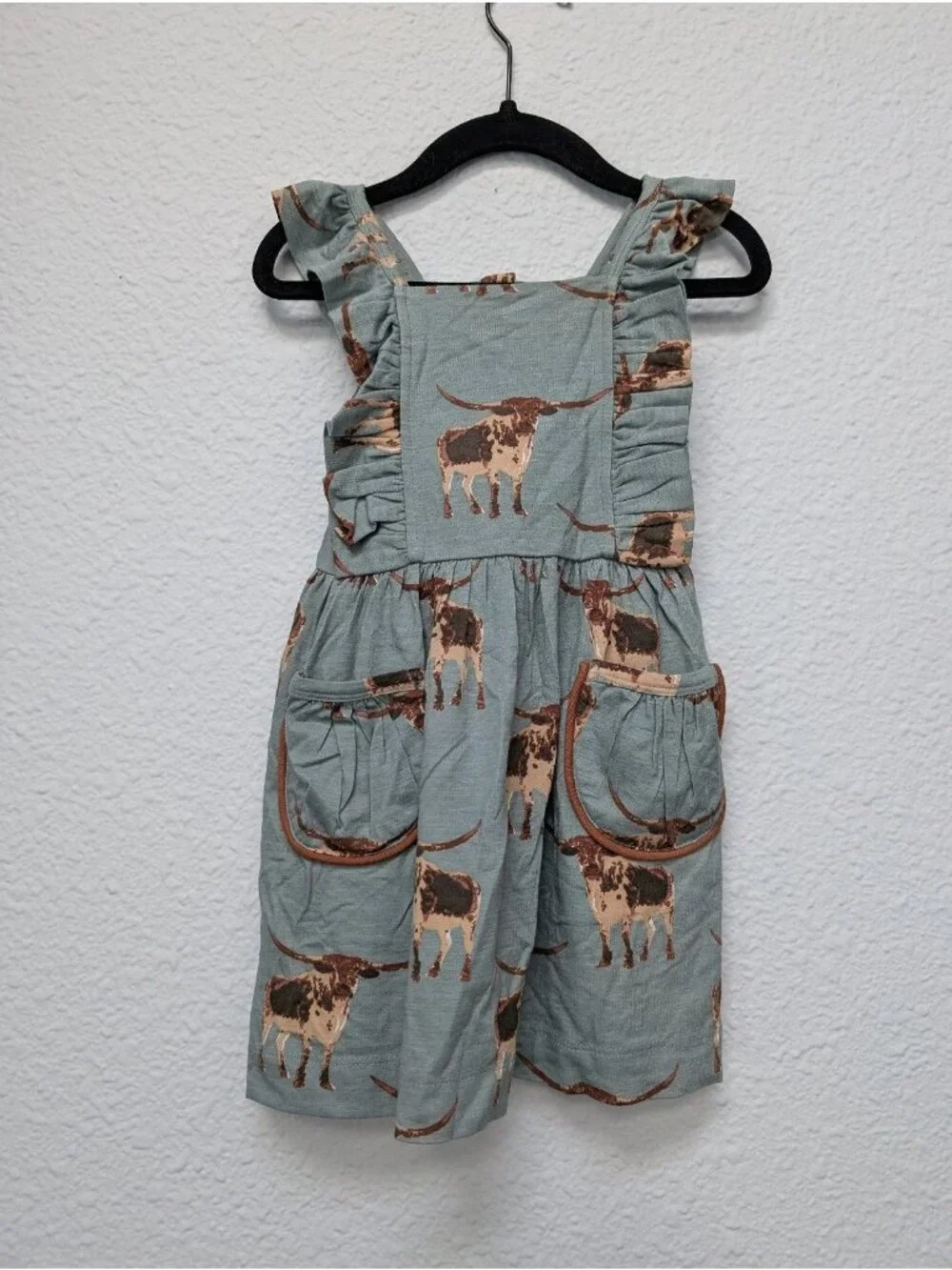 Kate Quinn Bamboo Piped Pinafore Dress Longhorn 18-24 Months Ranch Cow